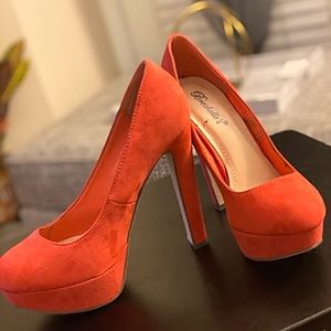 Pink Suede Platform Heels